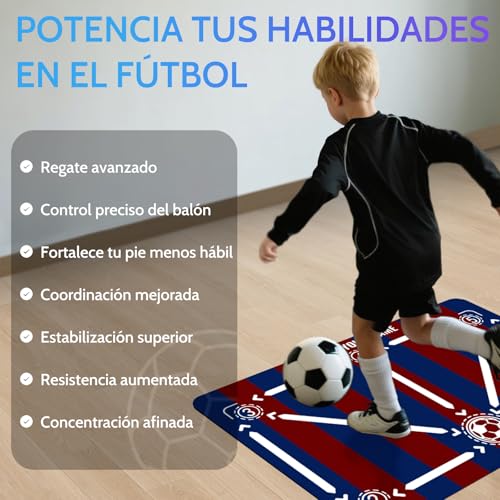 Football Training Mat with Videos for Ball Control and Dribbling | Non-Slip and Silent Children's Football Training Kit with Shooting Trainer and Carry Bag