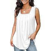 Tank Tops for Women Summer, Pleated Loose Fit Square Neck Sleeveless Tops Flowy Going Out Tops Basic Shirts