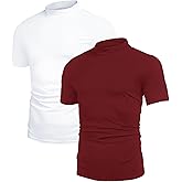 Poriff Men's Casual Mock Turtleneck Pullover Tops Short Sleeve Slim Fit T-Shirts Basic Solid Color Tees