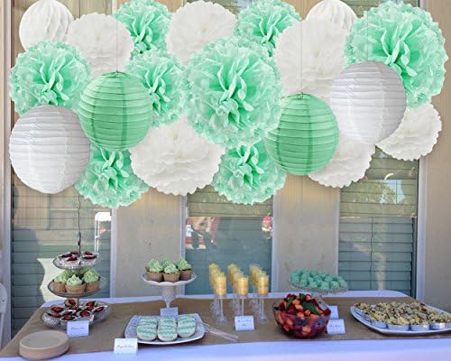 Big Size Mint to Be Wedding Decorations White Mint Tissue Paper Pom Poms Flowers Paper Lanterns Tissue Paper Honeycomb Balls Party Wedding Engagement Bridal Shower Hanging Decorations