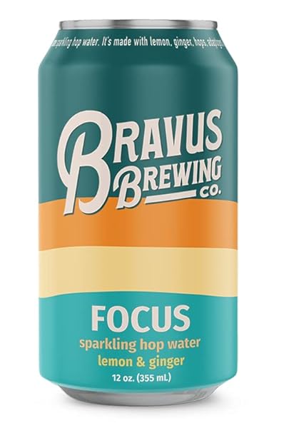 BRAVUS FOCUS FUNCTIONAL SPARKLING WATER – BREWED WITH ADAPTOGENS, NOOTROPICS, AND HOPS – HINTS OF LEMON AND GINGER, 100% ORGANIC, VEGAN, GLUTEN-FREE, 6-PACK