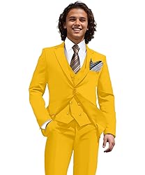 WOMS Men's 3 Piece Slim Fit Suit Yellow Wedding