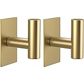 VAEHOLD Wall Towel Hooks, Heavy Duty Sticky Holder Waterproof Towel Hooks for Hanging Coat, Clothes, Closet Hook Wall Mount for Kitchen (Gold, 2 Pack)