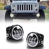 AUSI 4 inch LED Fog Lights with White Halo Angel Eye Fog Lamps Projector Headlight Driving Offroad Lamp for Jeep Wrangler JK Dodge Chrysler Front Bumper Lights