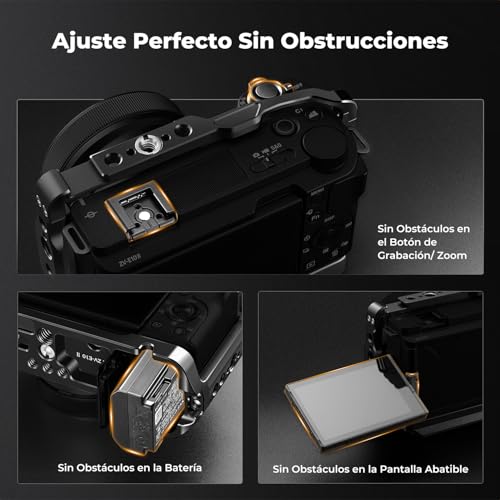 K&F CONCEPT ZV-E10Ⅱ Cage，Kit de Jaula para Sony Alpha ZV-E10 II con Liberación Rápida HawkLock，Placa de Liberación Rápida Incorporada para Arca, Zapata Fría y Orificios Roscas de 3/8'' y 1/4''