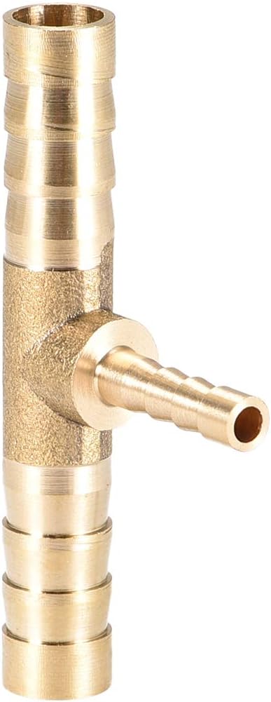 sourcing map Tee Brass Barb Fitting Reducer 3 Way, Fit Hose ID 8mm x 4mm x 8mm, Gold - Image 4