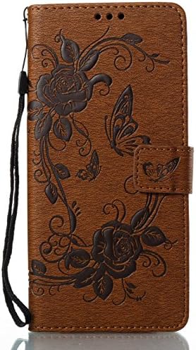 Galaxy Note 8 Retro Brown Wallet Cell Phone Case Luxury Folio Faux Leather Emboss Butterfly Flower Magnetic with Credit Card ID Holder Stand Cover for Samsung Galaxy Note8 N9500 SM-N950F Pro 2017 6.3"
