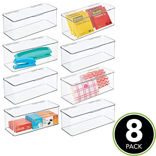 mDesign Plastic Stackable Storage Organizer Box with Hinged Lid Long