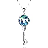 YAFEINI Hecate/Triple Moon Goddess Necklace Sterling Silver Wheel of Hecate Key Pendant Wiccan Amulet Jewelry Gifts for Women
