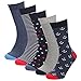 HOYOLS Men’s Dress Patterned Polka Dot Plain Stripes Crew Assorted Socks 5 Pack (L Size)