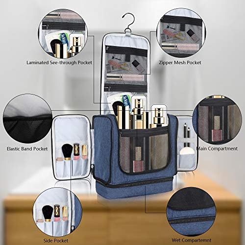 Leccod Large Hanging Travel Toiletry Bag for women and men ,Water-resistant Cosmetic Makeup Bag ,Full Sized Container Organizer for Shampoo, Toiletries etc. (Navy Blue) 3 Leccod Large Hanging Travel Toiletry Bag for women and men ,Water-resistant Cosmetic Makeup Bag ,Full Sized Container Organizer for Shampoo, Toiletries etc. (Navy Blue)