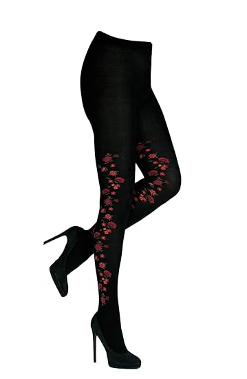 CRÖNERT Damen Strumpfhose Strickstrumpfhose Blumenranke