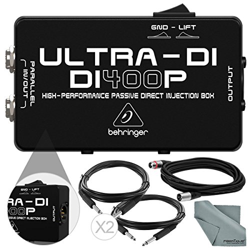 Behringer DI400P Ultra-DI Passive Direct Box & Accessory Bundle w/XLR Cable, 2X 1/4" Cable, Fibertique Cloth - Thumbnail 5