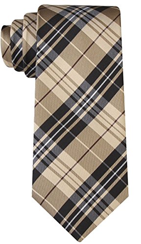 Scott Allan Mens Scottish Tartan Plaid Necktie - Khaki and Black