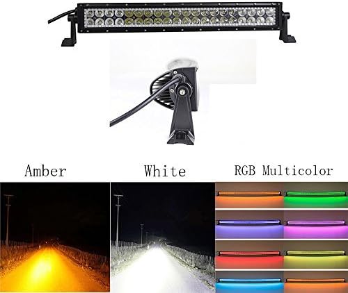 Nicoko 120W 22 Inch Curved Amber White Spot Flood combo LED Bar with RGB halo Multicolor Off Road lights Fog Lights Driving lights forTruck Bumper Cabin Boat wiring harness kit,1 Year warranty