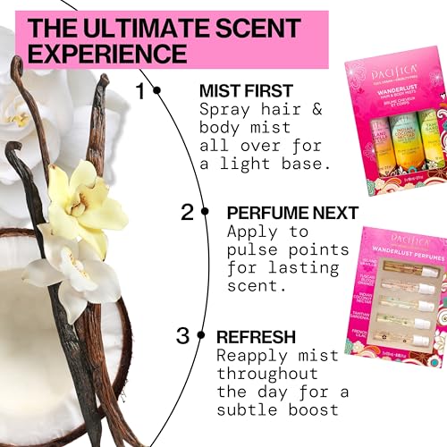 PACIFICA BEAUTY MINI FRAGRANCE SAMPLER, 3 ISLAND VANILLA SCENTS – HAIR PERFUME & BODY SPRAY GIFT SET, VEGAN & CRUELTY FREE