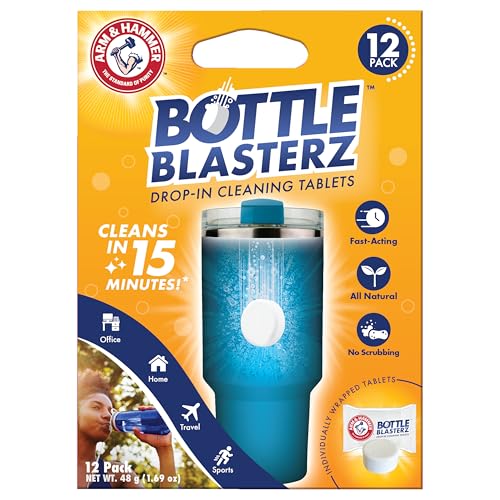 Arm & Hammer Bottle Blasterz - Drop-In Cleaning Tablets - Perfect for Water Bottles, Tumblers, and Coolers - All-Natural Ingredients, Eliminates Odors, Fast-Acting, Individually Packed (12 Count)