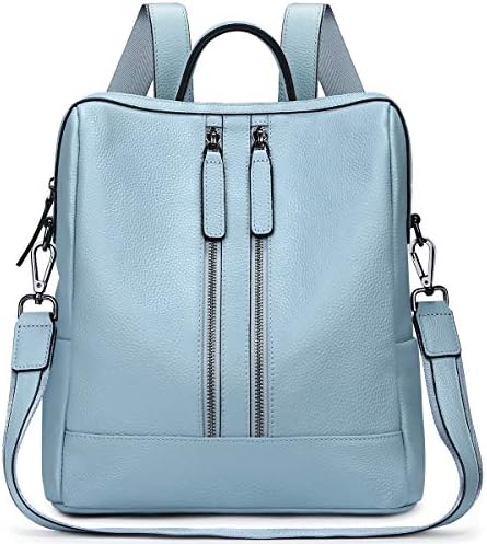 light blue leather backpack