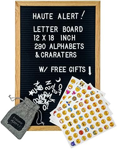 Letter Board - Felt Letter Board Black 12 x 18 inch Oak Frame - 290 Changeable White Plastic Letters - Open Face Bulletin Board - Vintage Wooden Message Board (12 x 18, Black - Oak Frame)