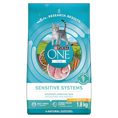Purina ONE +Plus Dry Cat Food, Sensitive Systems Turkey - 1.8 kg Bag