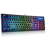 Gaming Keyboard, PICTEK Rainbow LED Backlit Keyboard Computer PC Mac Laptop Wired Gaming Keyboard, 26 Keys Anti Ghosting Ergonomic Wrist Rest Waterproof Keyboard for Gamers Typists