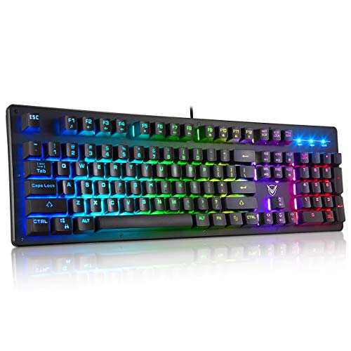 Gaming Keyboard, PICTEK Rainbow LED Backlit Keyboard Computer PC Mac Laptop Wired Gaming Keyboard, 26 Keys Anti Ghosting Ergonomic Wrist Rest Waterproof Keyboard for Gamers Typists Gaming Keyboard, PICTEK Rainbow LED Backlit Keyboard Computer PC Mac Laptop Wired Gaming Keyboard, 26 Keys Anti Ghosting Ergonomic Wrist Rest Waterproof Keyboard for Gamers Typists