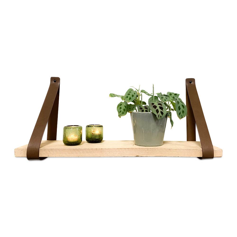 Brute Strength - PU Leather shelf brackets - Brown - 2 pieces - Floating shelf set - Wall brackets - Shelf straps - Faux leather shelf bracket