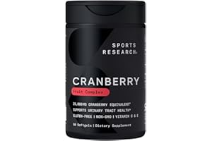 Sports Research Cranberry Fruit Complex Supplement - Softgels for Urinary Tract Health Support - Equal to 25,000mg of Cranberries, Made with Pacran & Vitamins C & E - Non-GMO & Gluten Free - 90 Count