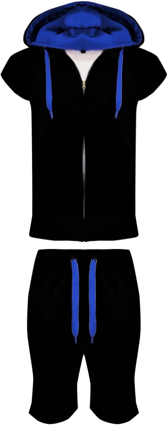 MALAIKA ยฎ Mens 2 Pcs Fleece Gilet Sleeveless Hooded Tracksuit Jogging Gym Workout Full Training Zip Up Contrast Hoodie Joggers (Small to XXL)