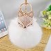Tenworld Real Fox Fur Ball with Artificial Fox Head Inlay Pearl Rhinestone Key Chain for Womens Bag or Cellphone (White)