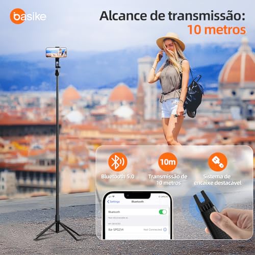 Basike Tripé para Celular 1,84m – Bastão de Selfie Dobrável Portátil com Controle Remoto, Rotação 360°, Base Quadrúpede Reforçada, Pau de Selfie com Parafuso 1/4" Compatível com Câmeras, GoPro/iPhone