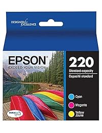 Cartucho de tinta Genuine OEM Pack Cyan, magenta, amarillo para Epson 220 WorkForce DuraBrite WF-2630WF WF-2650 WF-2660 - T220220 T220320 T220420, rendimiento 165 páginas