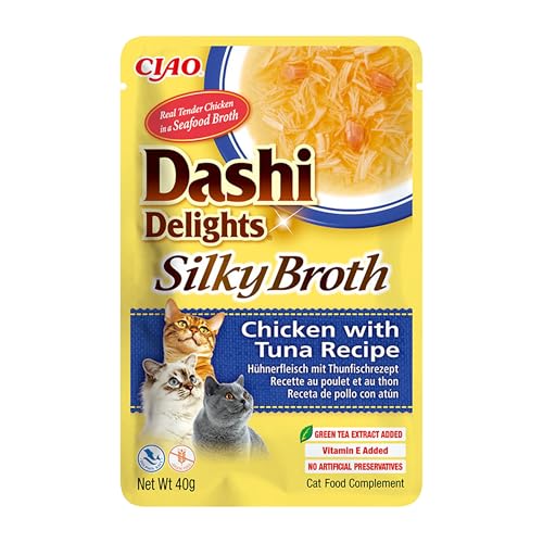 INABA Dashi Delights Silky Broth, Wet Food for Cats with Chicken and Tuna, Fish Broth, Rich in Protein, Natural Ingredients, Complementary Meal, 1 Pack of 40g