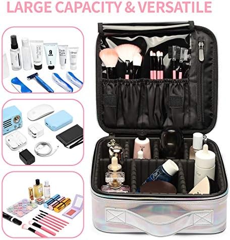 Cosmetic Organizer Case, BuyAgain Holographic Makeup Case Water-resistant Cosmetic Bag With Adjustable Dividers for Travel, Silver 7 Cosmetic Organizer Case, BuyAgain Holographic Makeup Case Water-resistant Cosmetic Bag With Adjustable Dividers for Travel, Silver