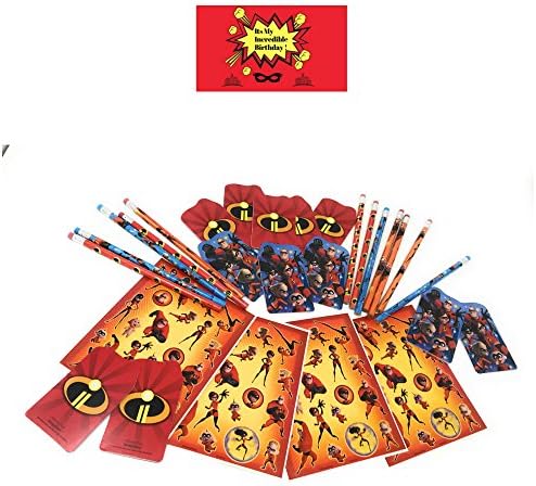 Incredibles Party Favors for Kids Birthday, Set of 12- Includes Pencils, Mini Notebooks, Incredibles Stickers and 1 Birthday Sticker by JPMD