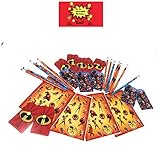 Incredibles Party Favors for Kids Birthday, Set of 12- Includes Pencils, Mini Notebooks, Incredibles Stickers and 1 Birthday Sticker by JPMD