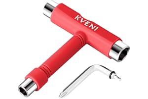 KVENI Skate Tool All-in-One, Multi-Function Portable Skateboard T Tools Accessory - with T-Type Allen Key and L-Type Phillips Head Wrench Screwdriver (Red)