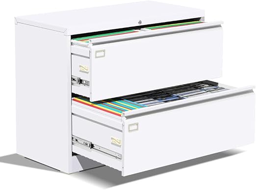 Amazon Com White 2 Drawer Lateral File Cabinet With Lock Metal Lateral Filing Cabinet For Legal Letter A4 Size Locking Wide File Cabinet With Drawers 4 Adjustable Hanging Rails For Home Office Office Products