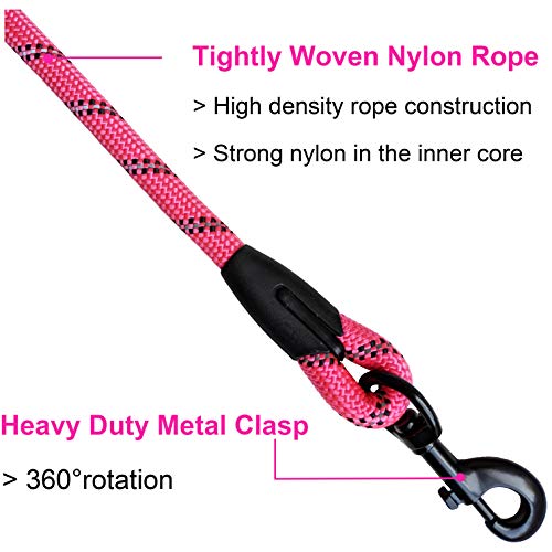 iYoShop Strong Dog Leash with Comfortable Padded Handle and Highly Reflective Threads for Small and Medium Dogs (3/8" X 6FT, Black/Pink)