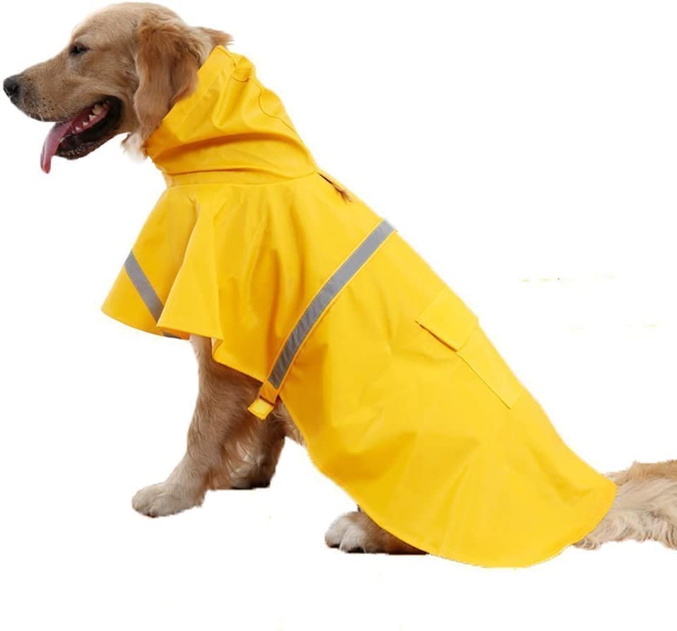 Dog Raincoat Waterproof Hooded Rain Jacket with Leash Hole/Pocket, Reflective Waterproof Rain Coat for Small Medium Large Dog Rain Clothes Poncho (M, Yellow)
