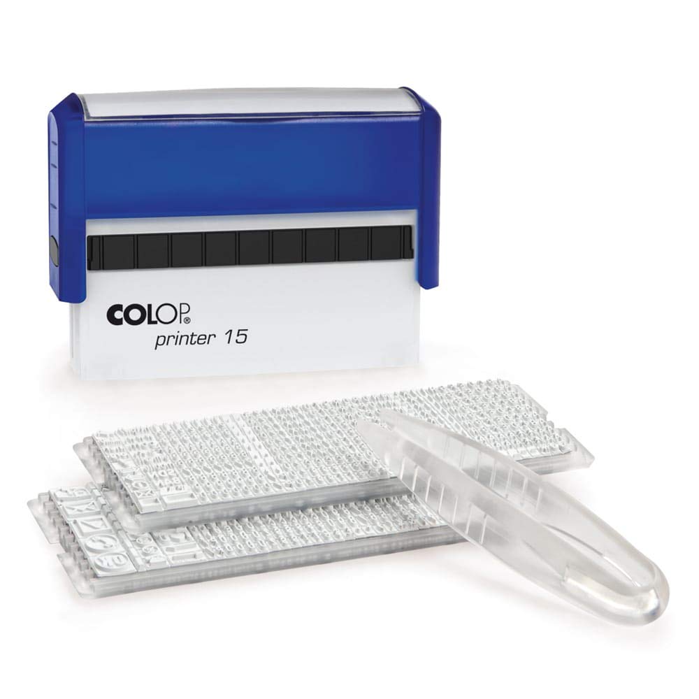 Colop Printer 15 Set of 2 Lines Stamp for Extra Long Texts Including Types and Tweezers