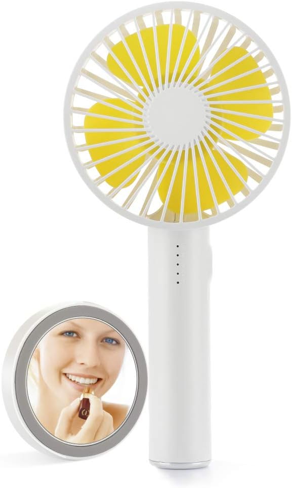 Mini Portable Handheld Fan with Makeup Mirror, 2 in 1 USB Small Desk Fan, 2000mAh Rechargeable Battery, 5 - Speed Mode Super Wind Personal Fan for Office, Home, Traveling, Outdoor
