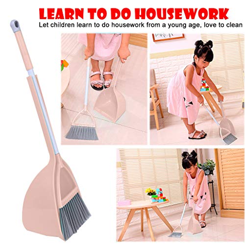 Kids Toy Housekeeping Cleaning Tools, 3 Piece Children Mini Pretend Play Cleaning Set Include Mop Broom Dustpan, Best Gift for Boys Girls (B) - Thumbnail 4
