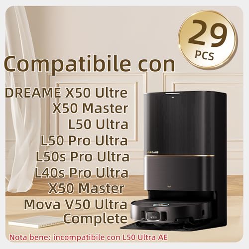 iRobacc 29 Accessori per Dreame X50 Ultra Complete/L50 Pro Ultra/L50 Ultra/X50 Master/L40s Pro Ultra/Mova V50 Ultra Complete Spazzole Principali Spazzole Laterali Sacchetti Raccoglipolvere Filtri