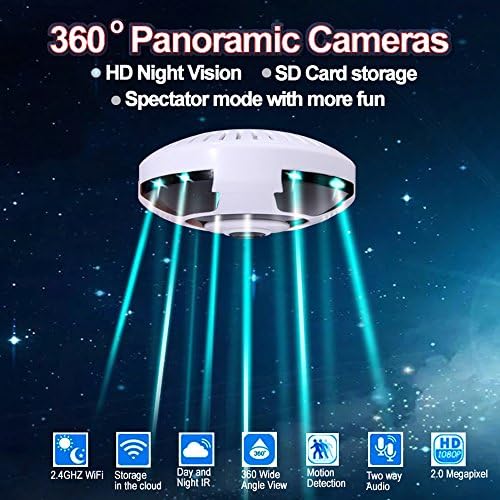 Home Camera, 1080P WiFi Wireless IP Security Surveillance Camera for Baby/Elder/ Pet/Nanny Monitor with Night Vision K2 (White Indoor Dome 360 Degree Fish-Eye Lens)