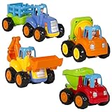 Best Choice Products Push and Go Friction Powered Car Toys,Tractor, Bull Dozer truck, Cement Mixer, Dump truck