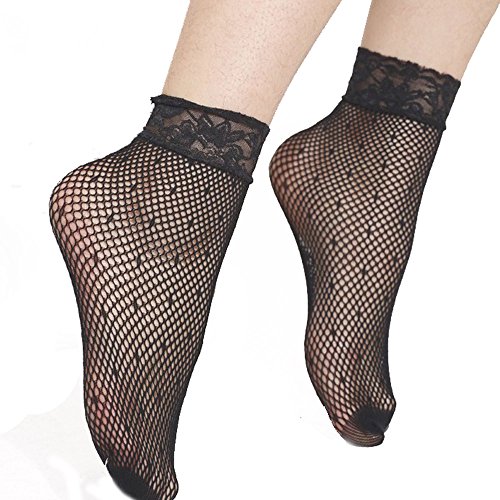 JFLYOU Women's Silky Anti-Slip Sole Sheer Ankle High Tights Hosiery Socks Reinforced Toe(Black#C,Free Size)