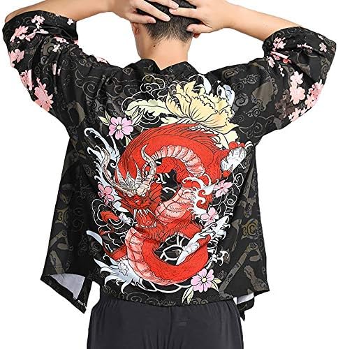 Siehin Men Japanese Yukata Coat Kimono Outwear Vintage Casual Top