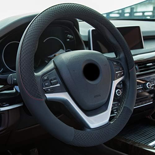 ZATOOTO Car Steering Wheel Cover, Black Ice Silk Breathable Soft Black Microfiber Leather Car Accessories for Women Men Universal 15 inch(242 Balck red line)