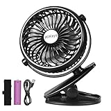 Allkeys Battery Operated Clip on Fan, Mini Desk Stroller Fan With Rechargeable Battery & USB Cable, 360° Rotation For Baby Stroller, Car, Treadmill, Office, Home and Outdoor(Black)